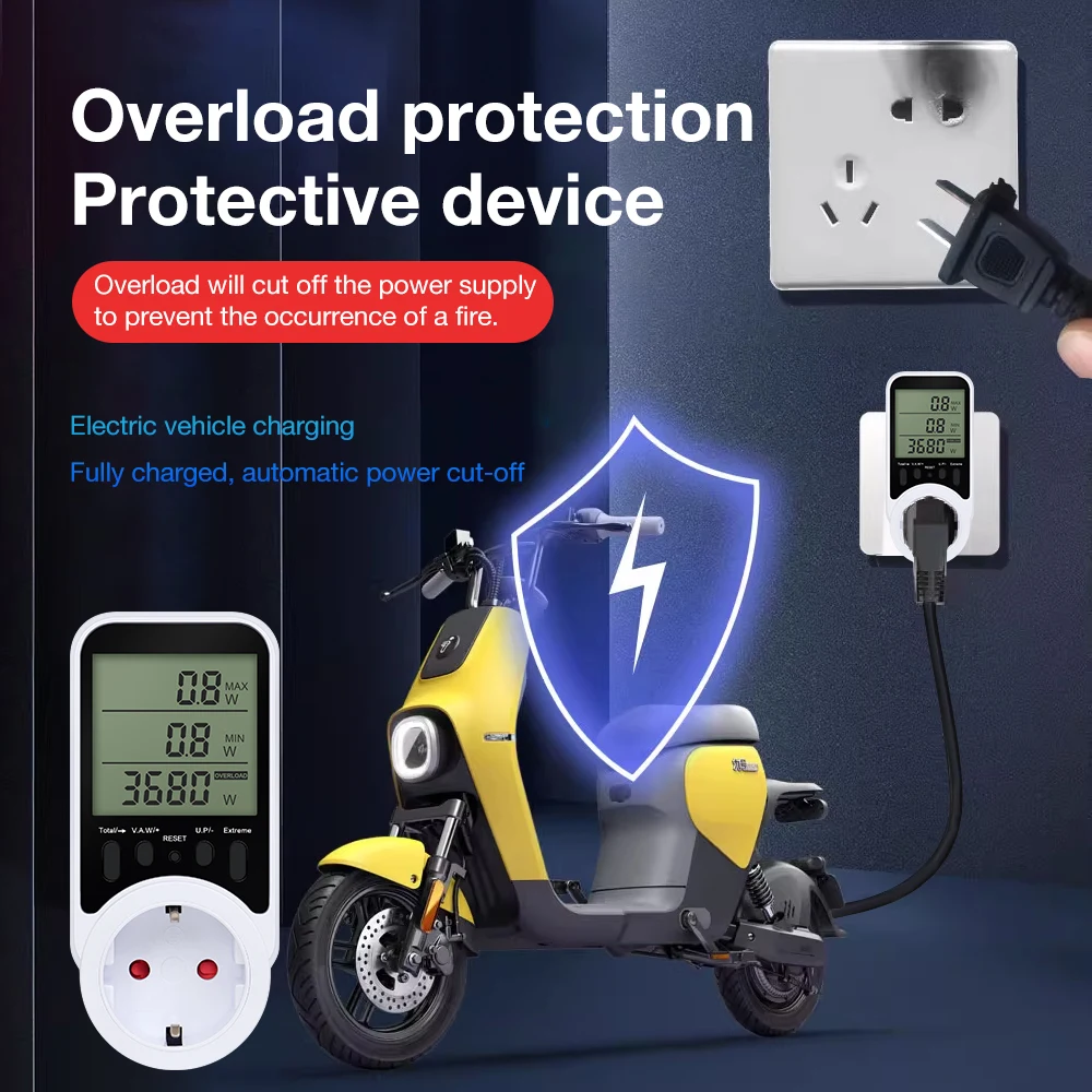 Medidor de potencia de CA, enchufe con pantalla LCD, vatímetro, probador de energía KWH, medición del consumo de electricidad, Monitor de potencia de voltaje de corriente