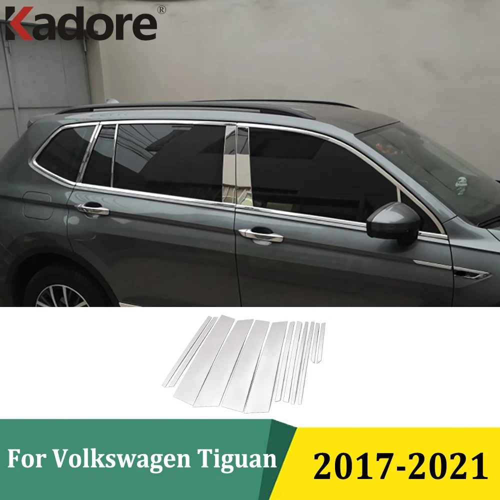 

For Volkswagen Tiguan 2017-2021 Stainless Steel Car Door Window Frame Center Pillars B+C Cover Trim Car Exterior Accessories