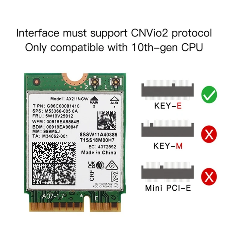 AX211NGW WiFi 6E Tri Band 2.4G/5G/6Ghz การ์ดเครือข่ายไร้สาย Wifi บลูทูธ 5.3 AX211 M.2 CNVio Wifi ไร้สาย