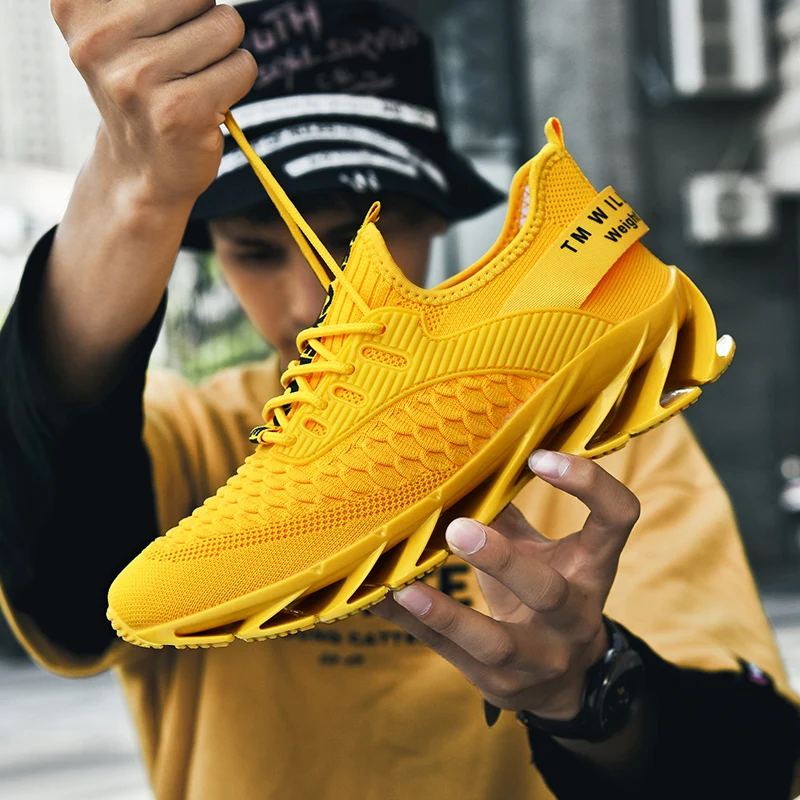 Projektant Mężczyźni Casual Sneakers Trending Yellow Men Lace Up Slip Soft Breathable Sapato Masculino Tennis Baskets Zapatillas Hombre