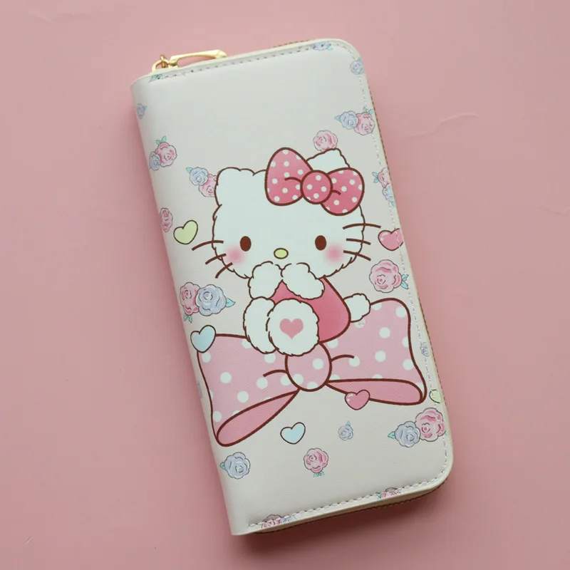 Sanrio Hello Kitty Trendy Cartoon Wallet Lightweight Pu Leather Coin and Card Organizer Student Coin Purse Mobile Phone Bag Pink