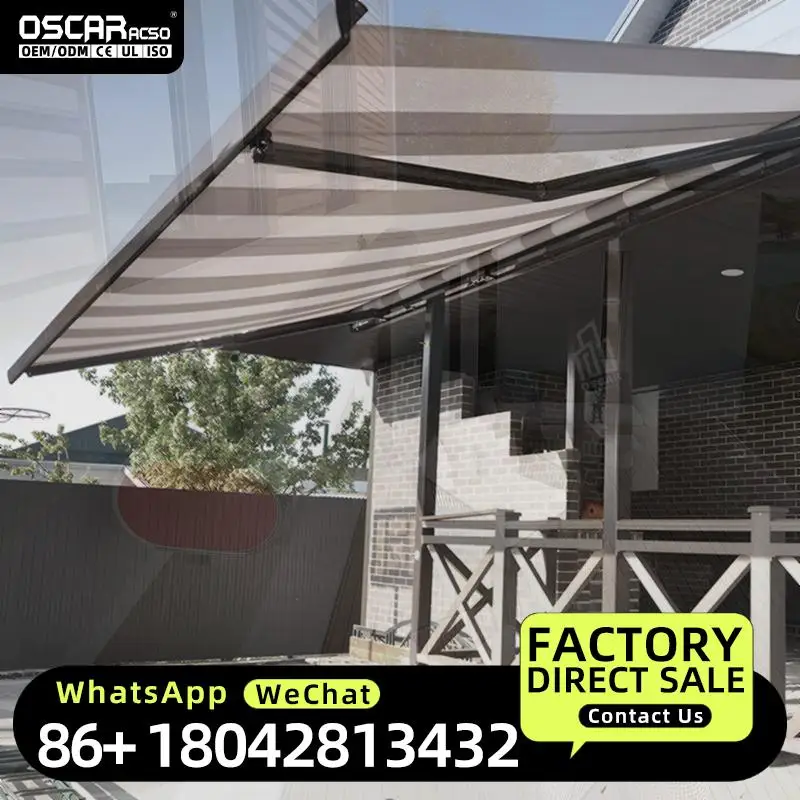 Motorized Retractable Heavy Duty Full Cassette Folding Arm Awning Acrylic Sail Rainproof for Patio Yard Garden Outdoor Retractab