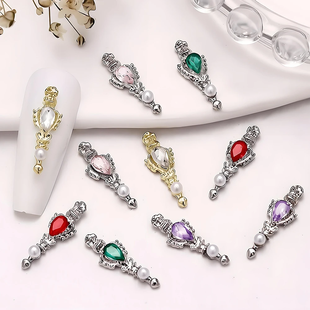 

10PCS 3D Luxury Alloy Magic Wand Nail Art Charms Rhinestone Pearl Accessories For Manicure Decor Nails Decoration Supplies Tool