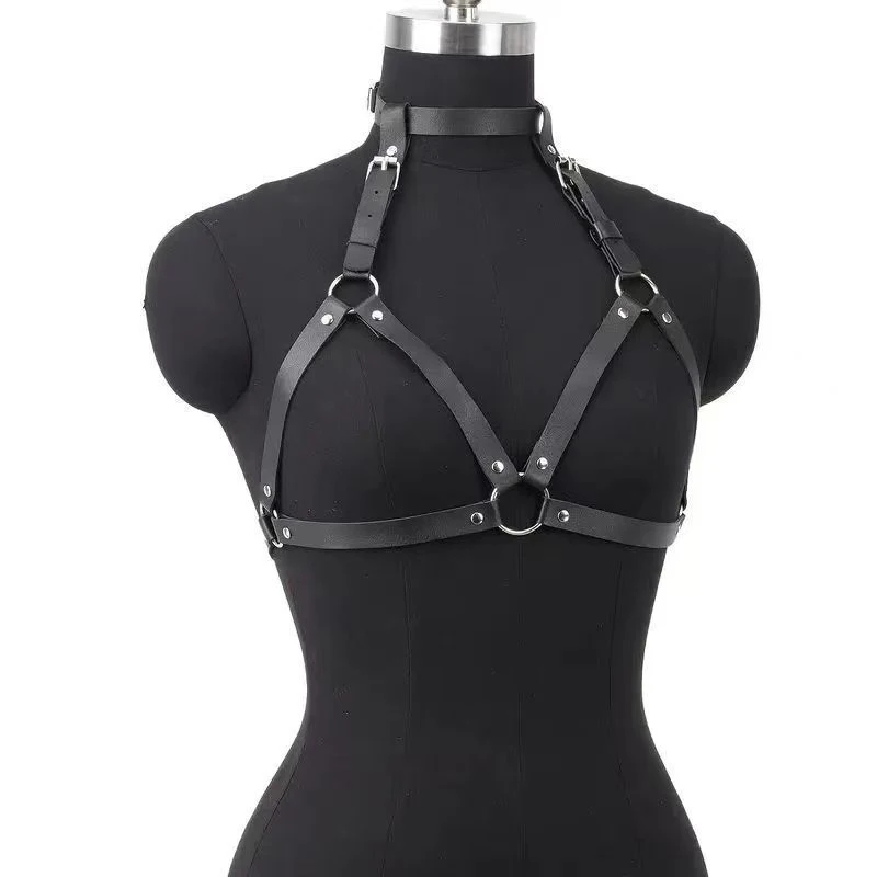 Women Punk Gothic Body Harness Belt Adjustable Leather Strappy Chest Harness Sexy Clubwear Cosplay Fashion Decor Body Accessory