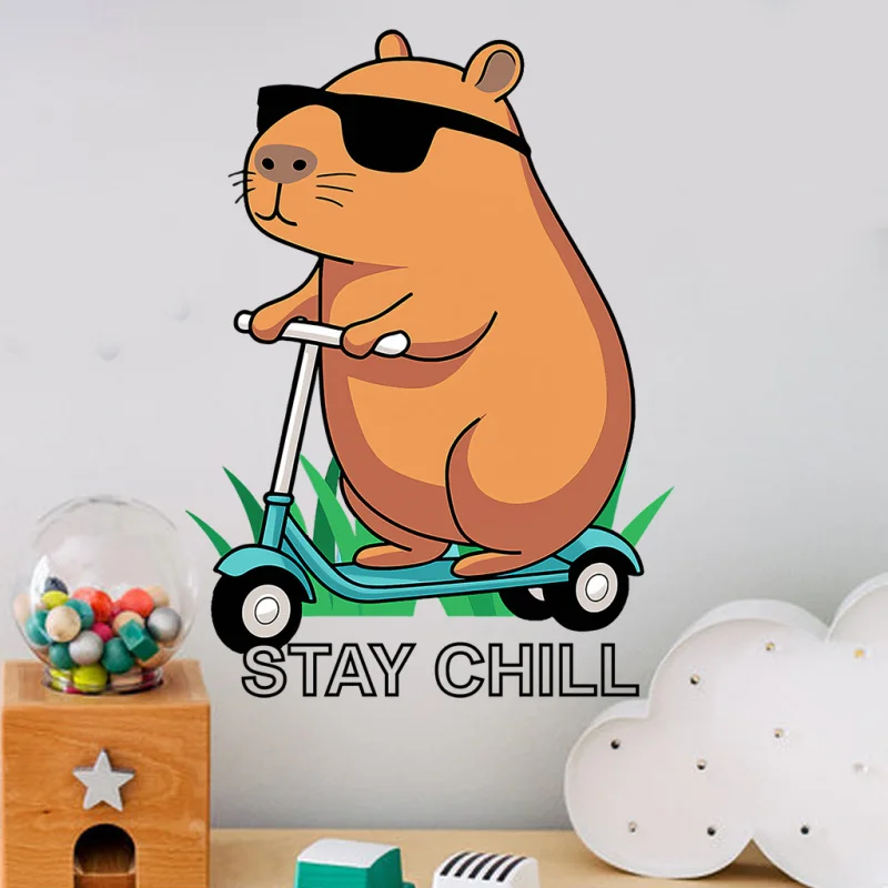 1ZhangSTAY CHILLKapibara Wall Sticker，Fun Capybara Stickers Home Bedroom Decoration Stickers Personalized Toilet Stickers