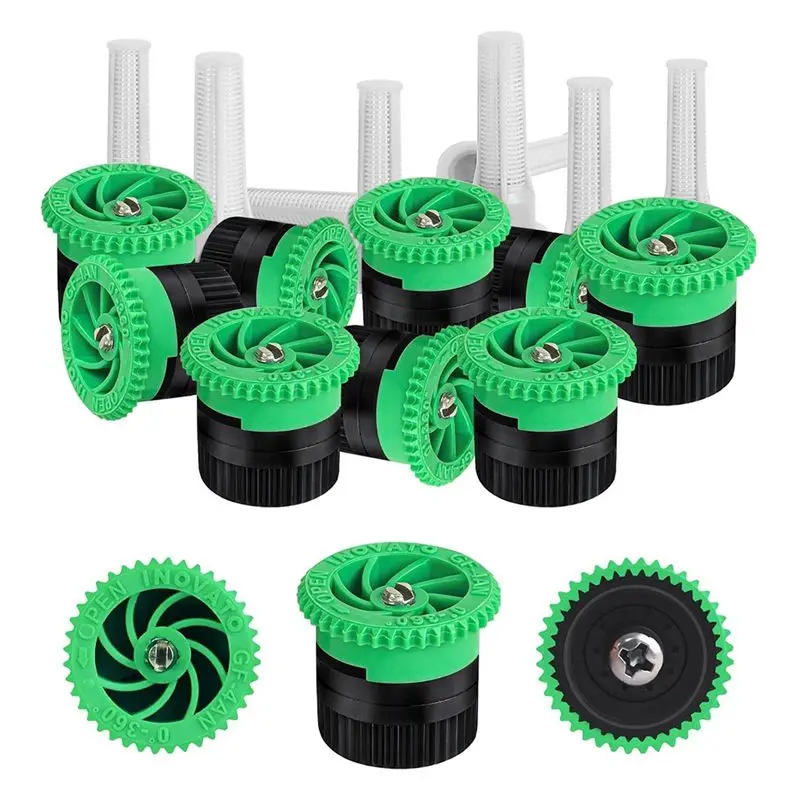 AT21-10 Pieces Adjustable Variable Arc Nozzle, 0°-360° Full Circle Pattern Sprinkler Heads Replacement Spray Head Green