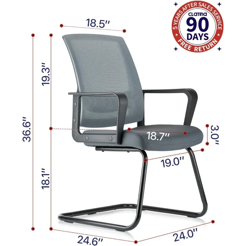 Schoolstoel Met Sledebasis En Lendensteun, Ergonomische Middenruggaasstoelen Zonder Wielen, 4-pakket, Schoolstoel