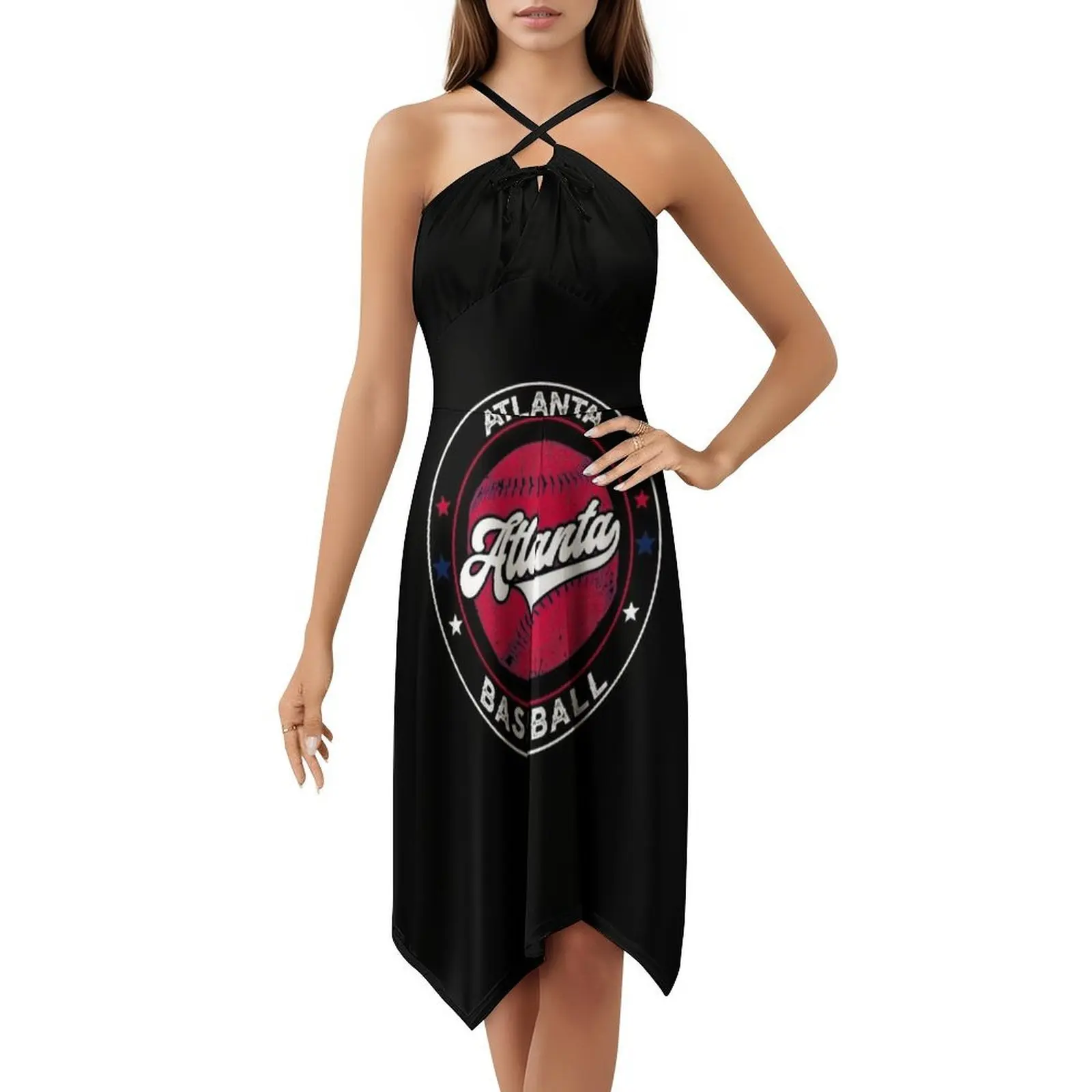 أتلانتا البيسبول أتل المتعثرة يوم اللعبة الشجعان المرأة فستان حفلة أنيقة فستان على شكل حرف a مع خيارات قصيرة/طويلة/بدون أكمام