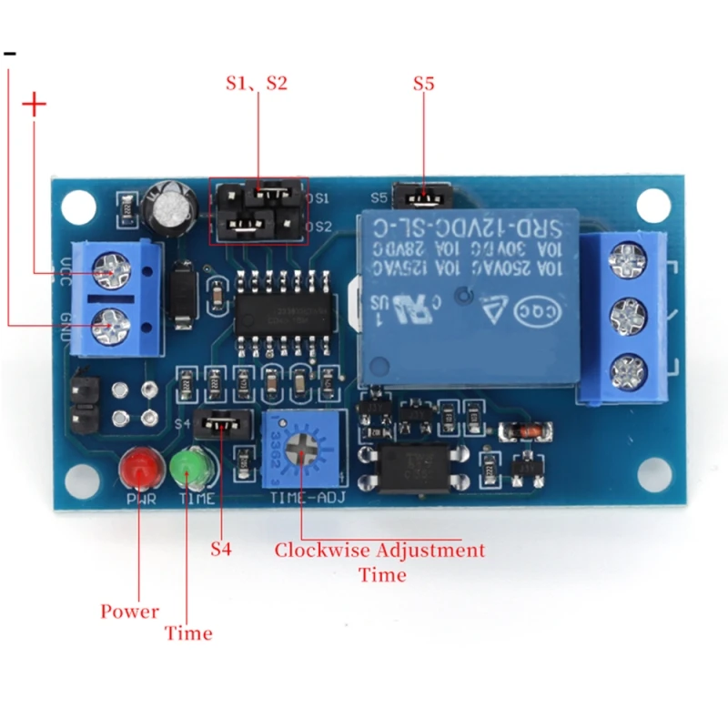 DC5V 12V Time Relay Module Normal Open Time Delay Relay Timing Timer Relay Control Switch Adjustable Potentiometer LED Indicator