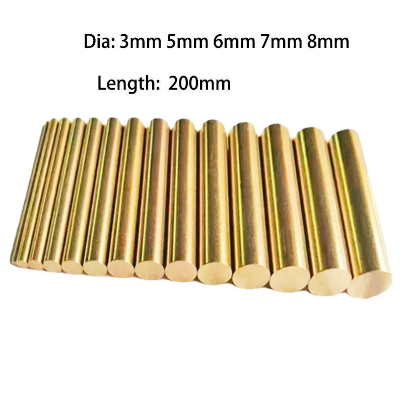 2-5pc Brass Rods Round Bar Length 200mm Dia 3mm 5mm 6mm 7mm 8mm Metal Circular Wire Hardware For DIY Electronics,Machinery