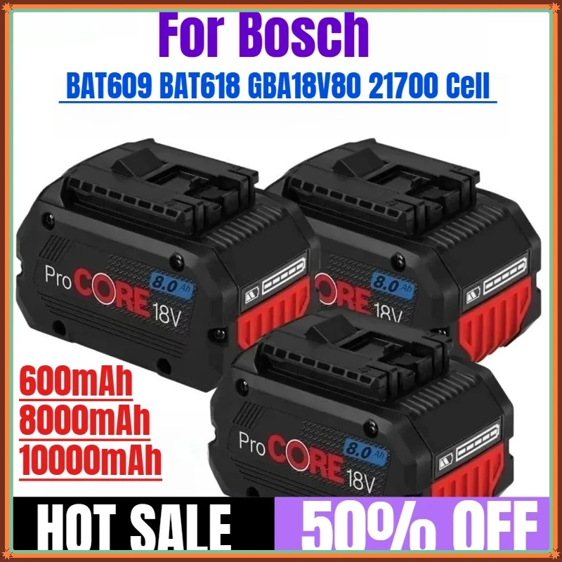 Аккумулятор Li-ion ProCORE 18В 10.0Ач, совместимый с Bosch BAT609 BAT618 GBA18V80 GSR/GSB180-Li, на элементах 21700, для электроинструментов