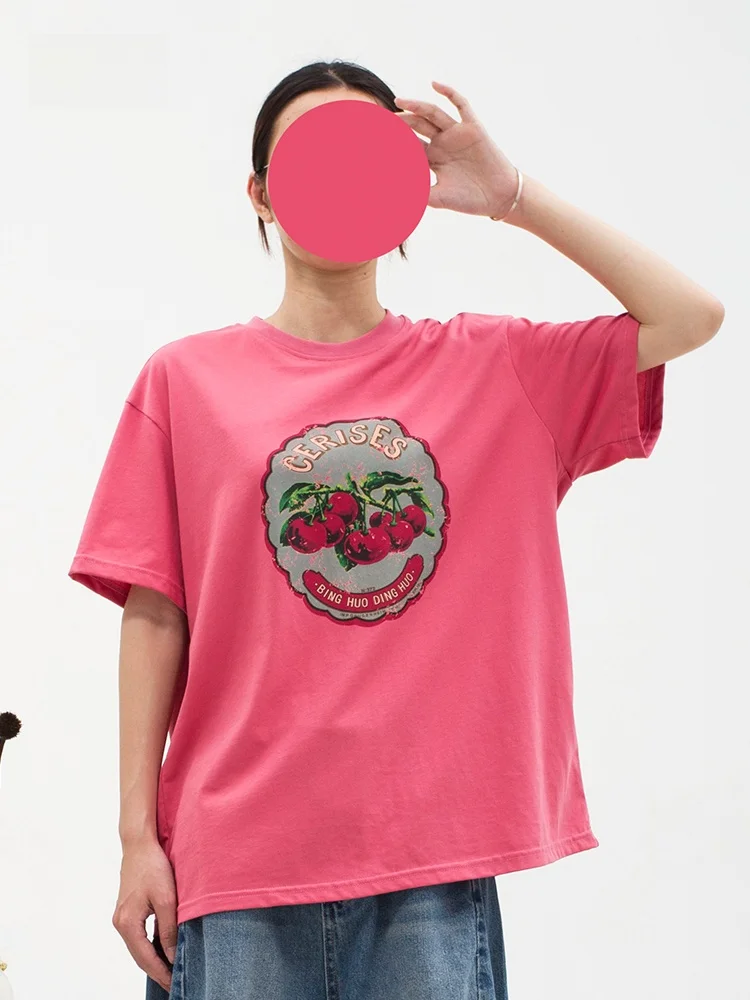 

Женская футболка Street Sle, повседневная, розовая, из смесового хлопка, летний топ, трендовая уличная одежда, с круглым вырезом, без принта