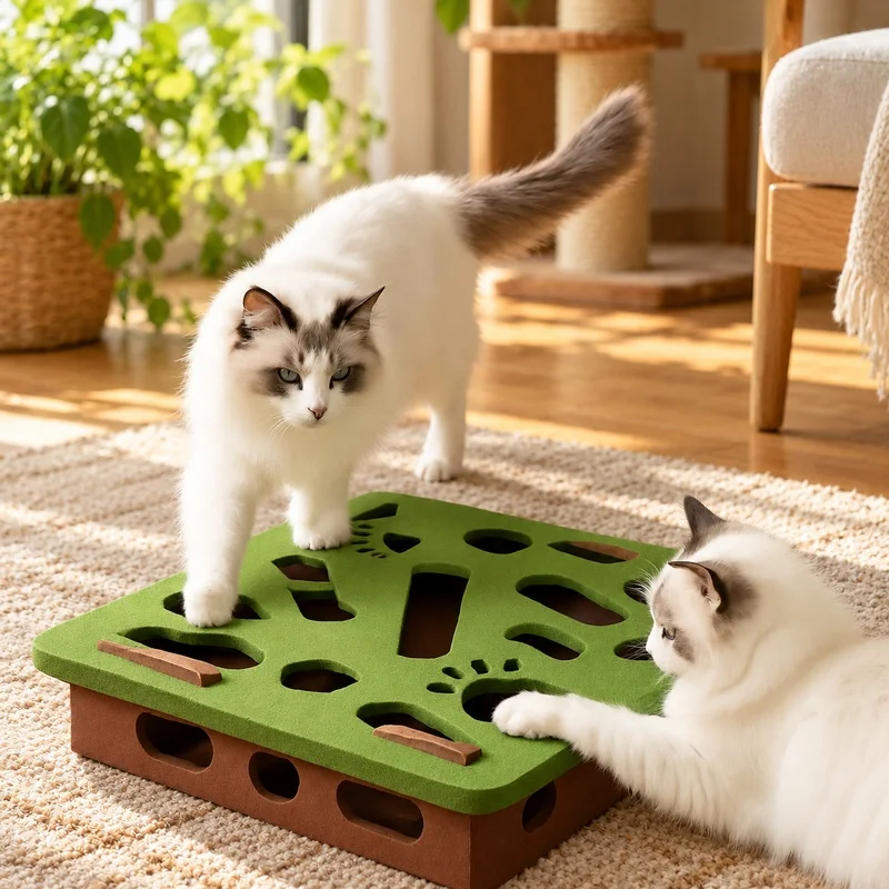 Puzzle Play Maze for Cats with Bell Ball - Interactive Felt Toy for Kitten Entertainment