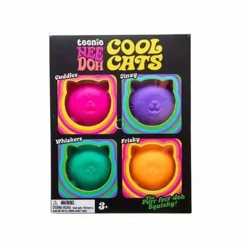 New Teenie Cool Cats 4 Pack Adorable Mini Cat Fidget Toys Soft Squishy Stress Relief Sensory Squeeze Toys For Adults