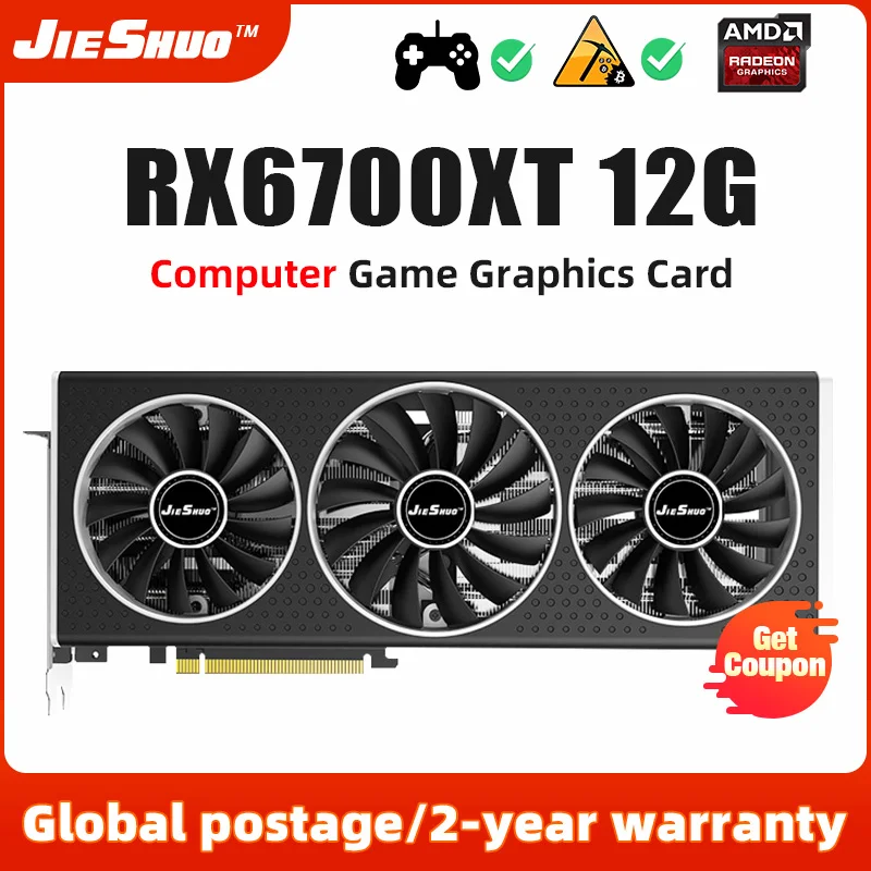 

Видеокарта JIESHUO AMD RX 6700XT, 12 гб, GDDR6, 192 бит, GPU rx6700xt, 12 гб, подходит для настольных игр, графическая карта для офиса