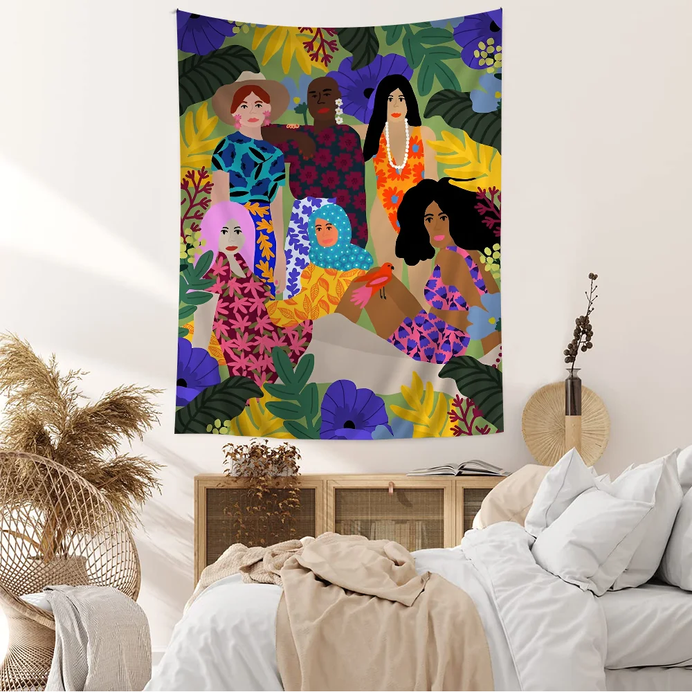 

Vintage Girl Plant dog Printed Large Wall Tapestry Hanging Tarot Hippie Wall Rugs Dorm Home Decor