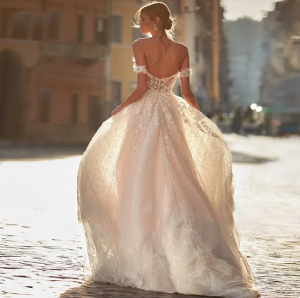 Magnifiques robes de mariée trapèze sans bretelles, longueur au sol, chérie, épaules dénudées, avec des Appliques en dentelle, dos nu, 2025