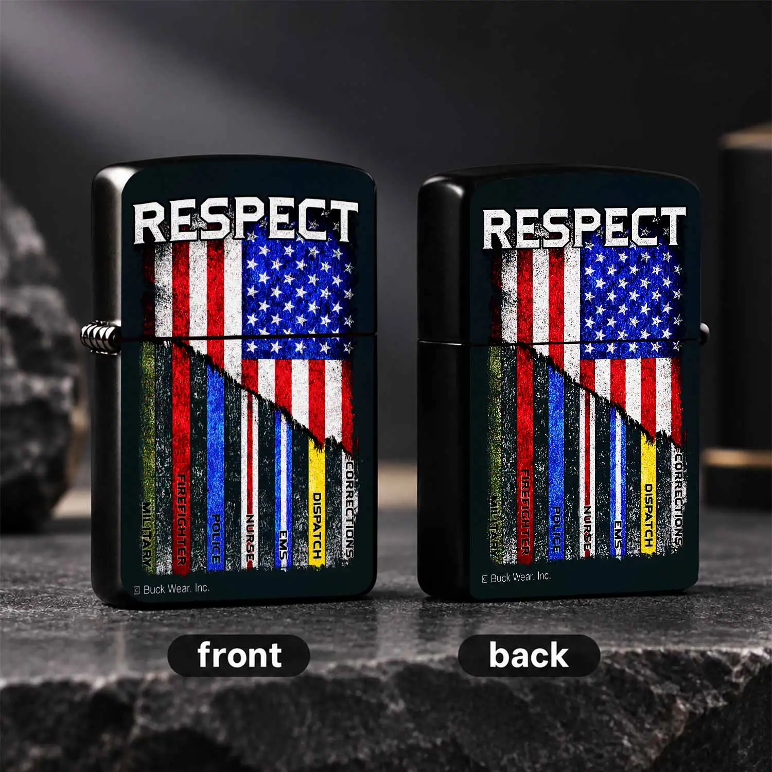 Respect Themed Pocket Lighter, Distressed American Flag Graphic Design, Tribute to Military Firefighter Nurse EMS Dispatch Corrections Personnel, Versatile Accessory for Daily Use, Thoughtful Gift for Frontline Communi A Humorous And Intere