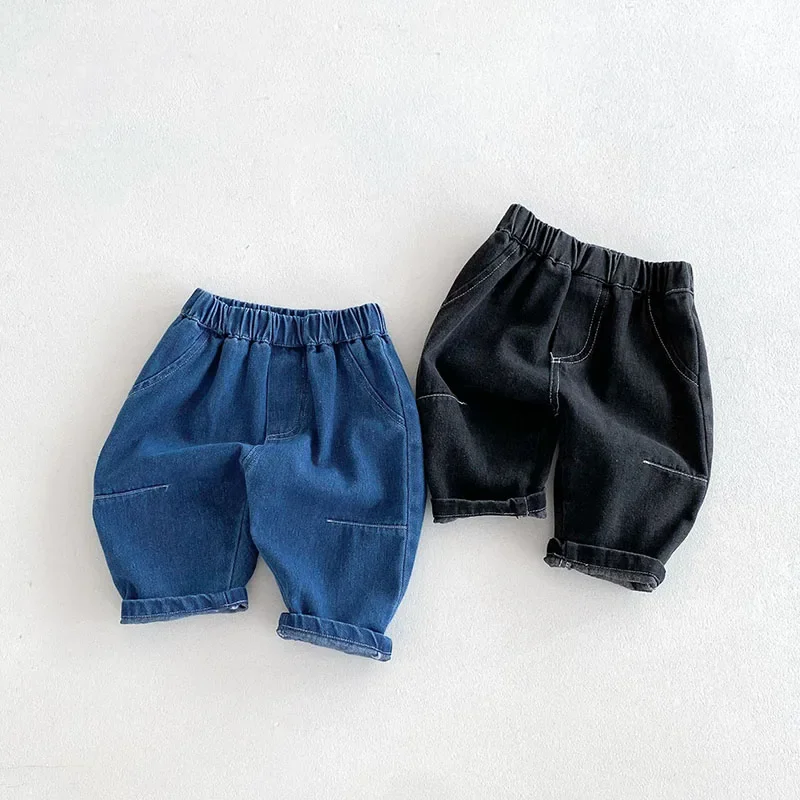 MILANCEL New Autumn Kids Jeans 9M-5T Children Girls Solid Color Denim Blue Pants Baby Boys Cute Casual Trousers