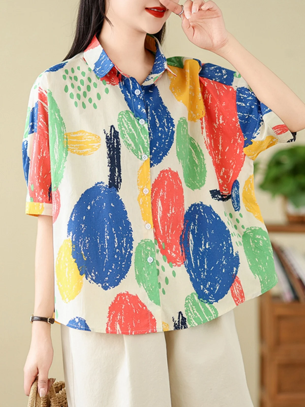 

Retro Hong Kong fiti Print ort Sve Women's irt Summer plus Size Loose Fit Cotton Polyester Blend Regular Length