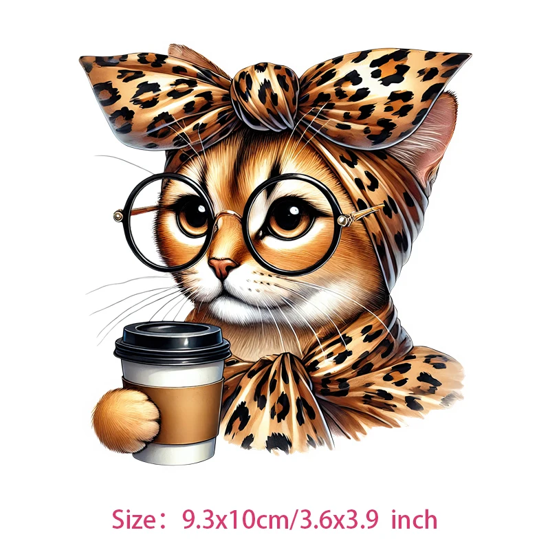 15types cartoon animal coffee cats Leopard DTF Thermo Sticker Decals Heat Transfer Clothes Clothing Crafts Ironing Diy Accessory view 6