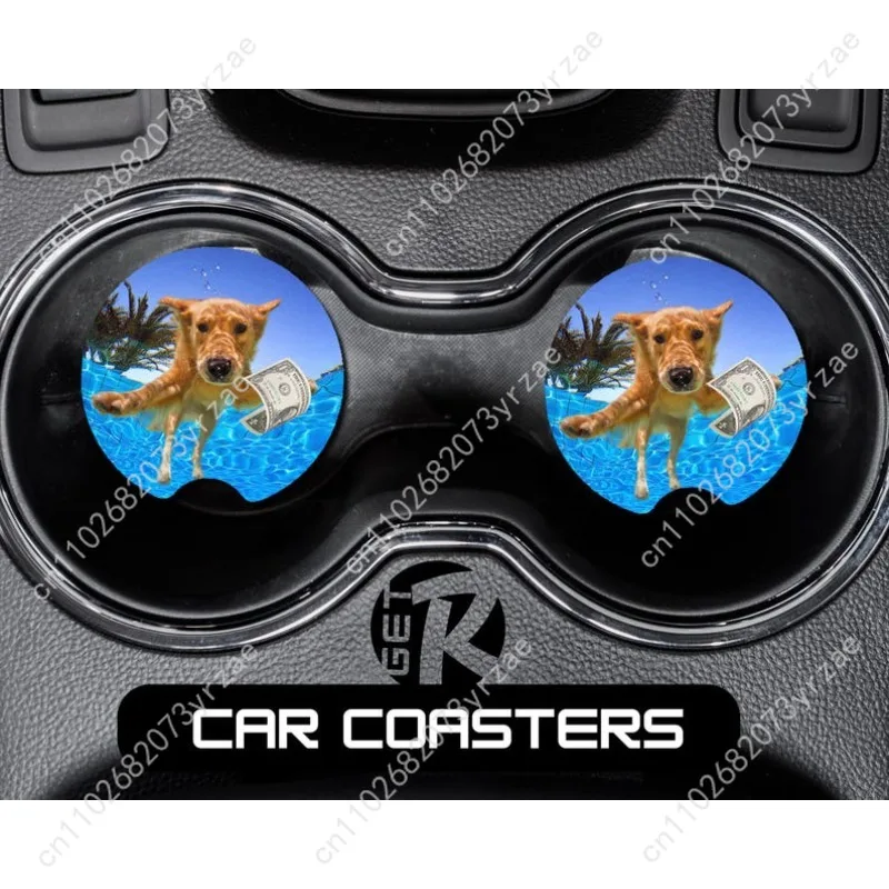 

Golden Retriever Car Coasters 2pcs Absorbent Anti Slip Car Coasters Scalding Waterproof Easy Clean Car Interior Accessories