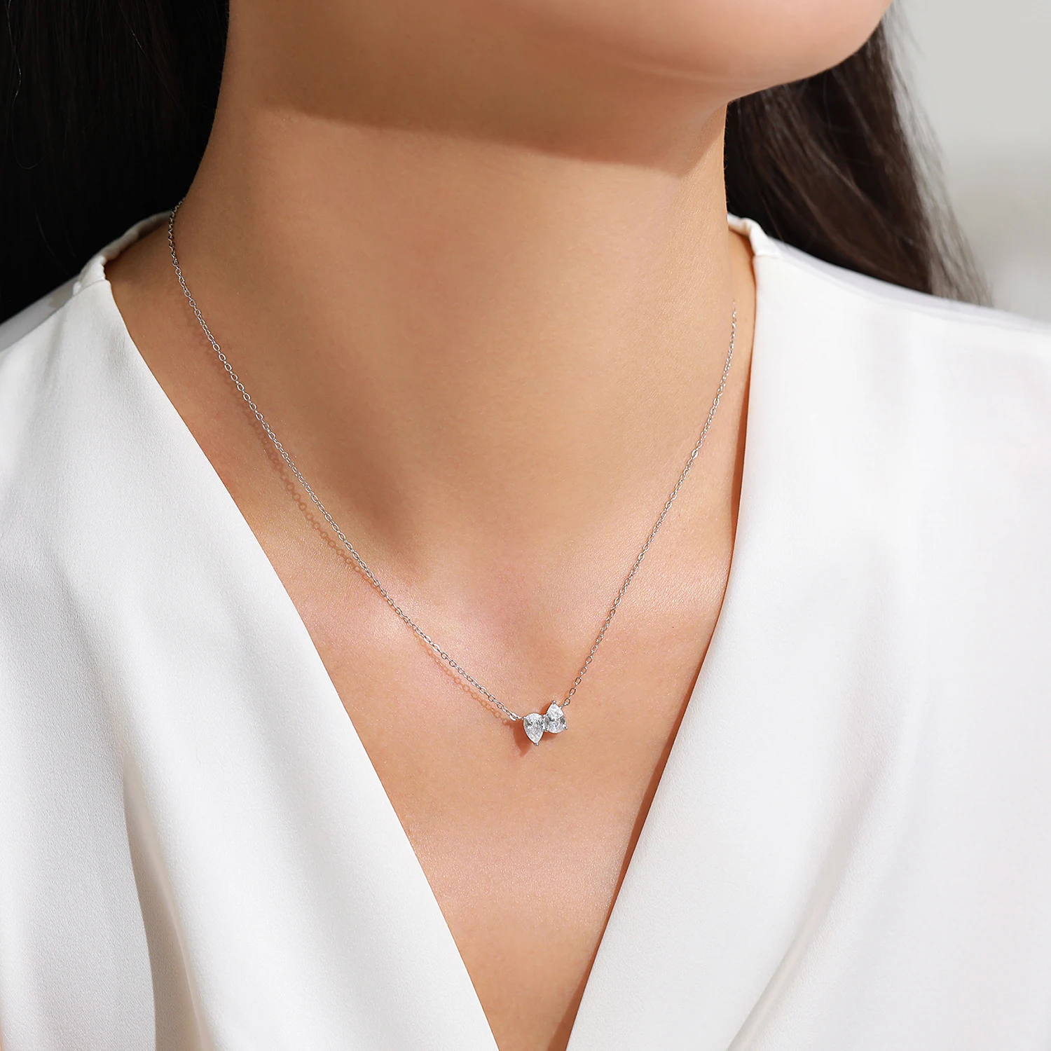 Ailmay Classic Water Drop Pendant Necklace For Women Minimalist Geometric Design 925 Sterling Silver Necklace Fashion Jewelry