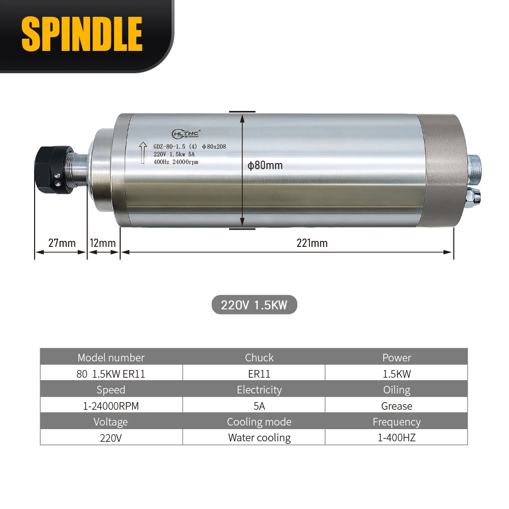 مجموعات محرك المغزل المبرد بالماء 1.5 كيلو وات محول VFD ، دورة في الدقيقة ER11 Collets لآلة الطحن والحفر باستخدام الحاسب الآلي