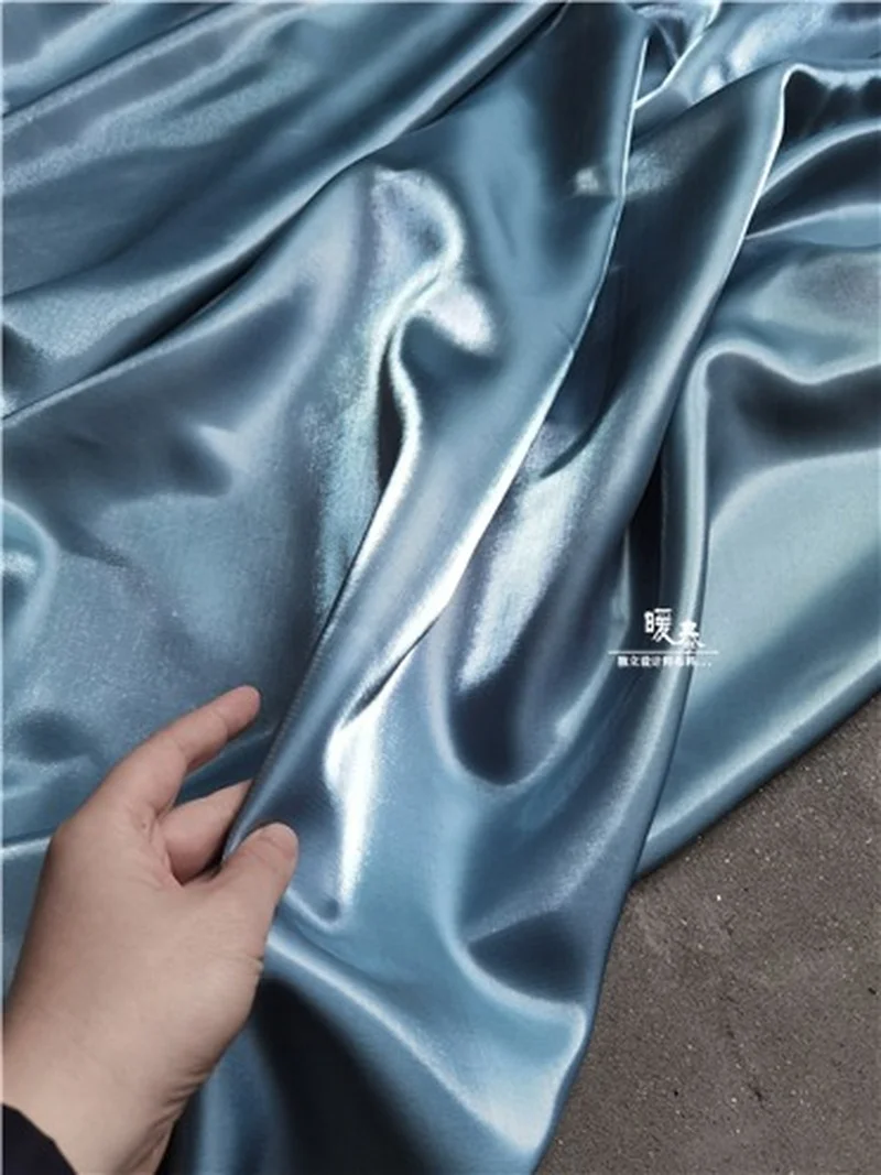 Shiny Silk Satin Fabric Lake Blue Liquid Reflective Metallic Luster Silkblend Organza DIY Shirt Skirt Clothes Designer Fabric