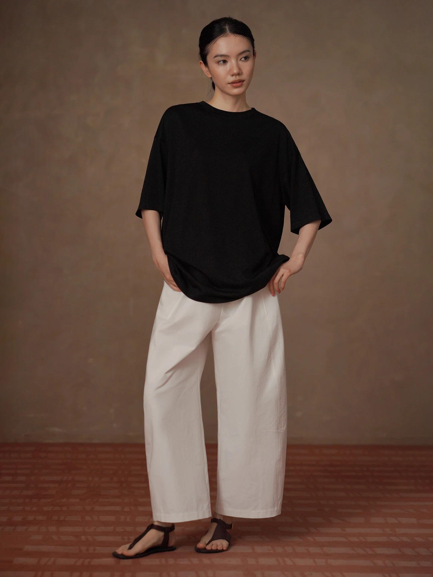 Hacikis Miss Tooth round Neck Short Sleeve T-Shirt Loose Fit Breathable Skin-friendly Lyocell Cotton Casual Style for Women