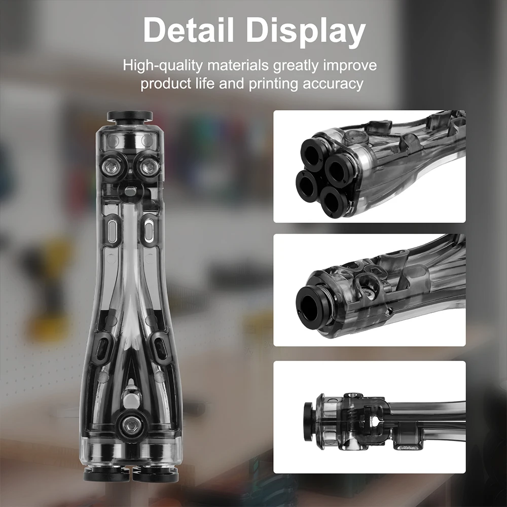 Four-in-One Feed Tube Expansion Port For Bambulab X1 P1 A1 P2S H2D H2S H2C Transparent 4 in 1 PTFE Adapter Filament Cleaning Pad view 5