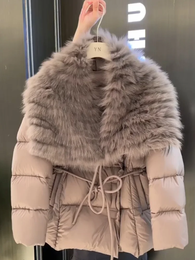 

Women's Winter Thiened ort Cotton Jaet Coat Dstring Waist Slimming Warm Large Fur Collar Casual Faion Outerwear