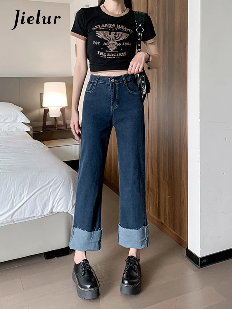 Jielur Straight Fashion Jeans Female Korean Style High Waist Streetwear Denim Pants Women Casual Lady Denim Wide Leg Trouser Y2k