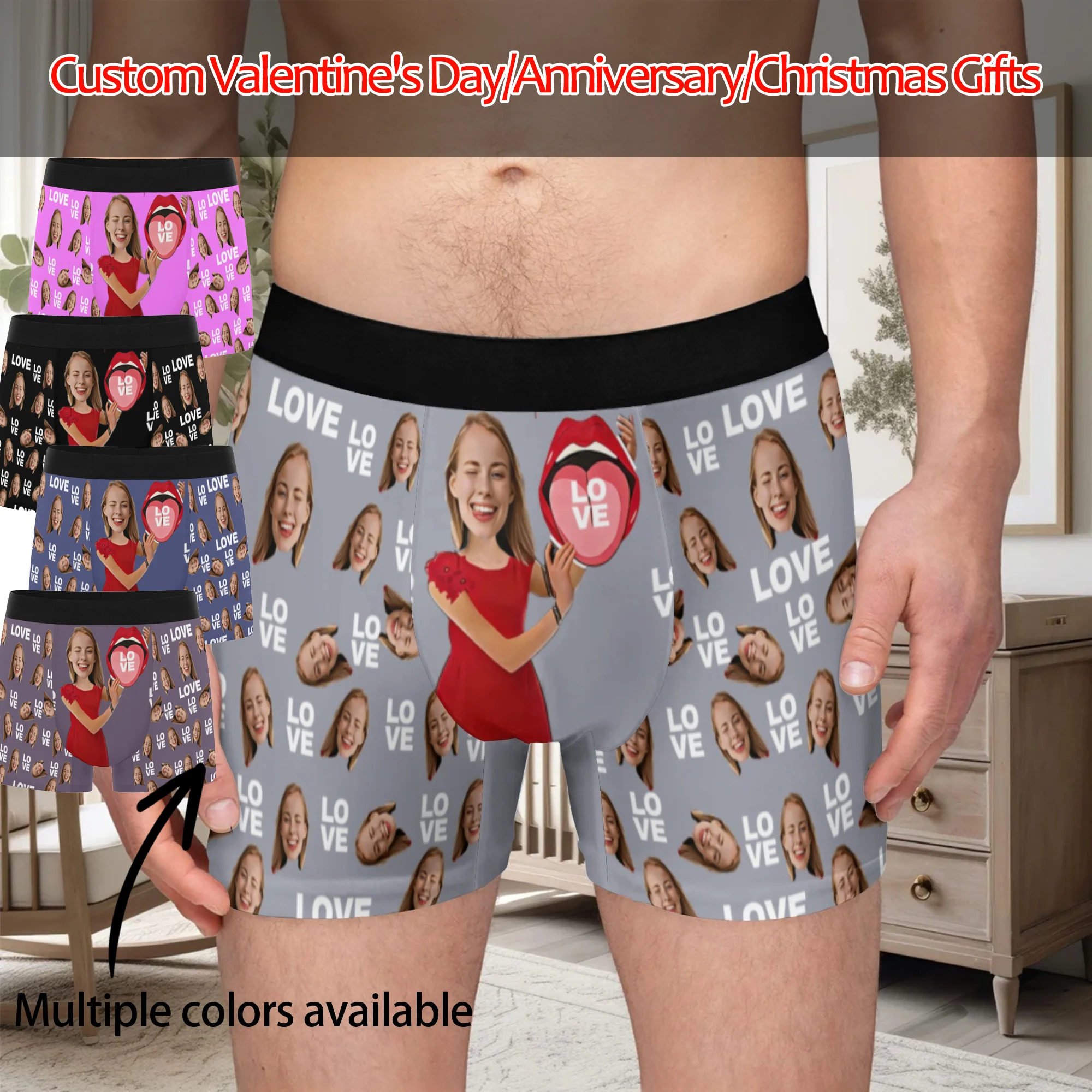 

Персонализированное нижнее белье с фотографией лица, трусы-боксеры на заказ, мужской подарок на день Святого Валентина для мужа, подарок на годовщину для папы