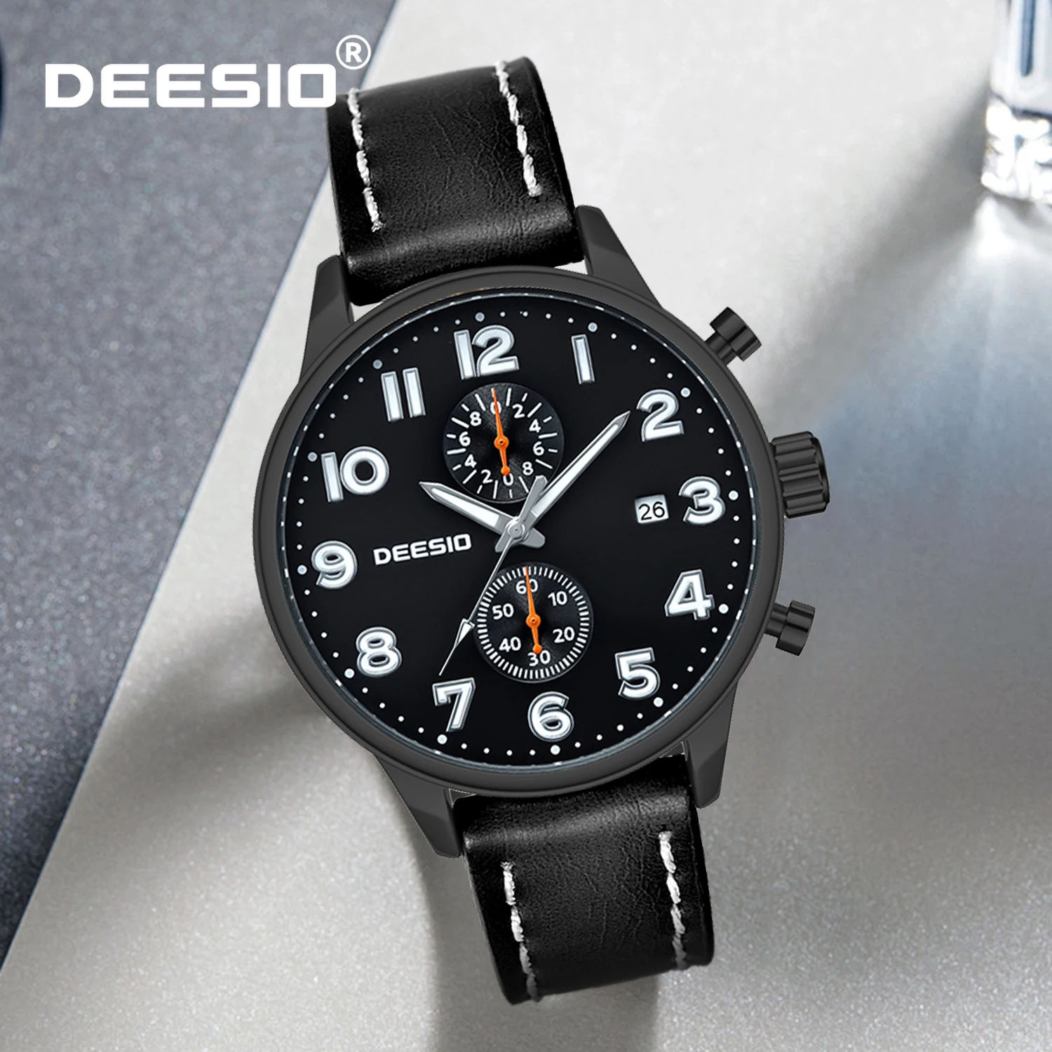

Deesio мужские кварцевые часы 44 мм кожаный ремешок из сплава водостойкий 30 м классический модный деловой повседневный роскошный подарок для мужчин