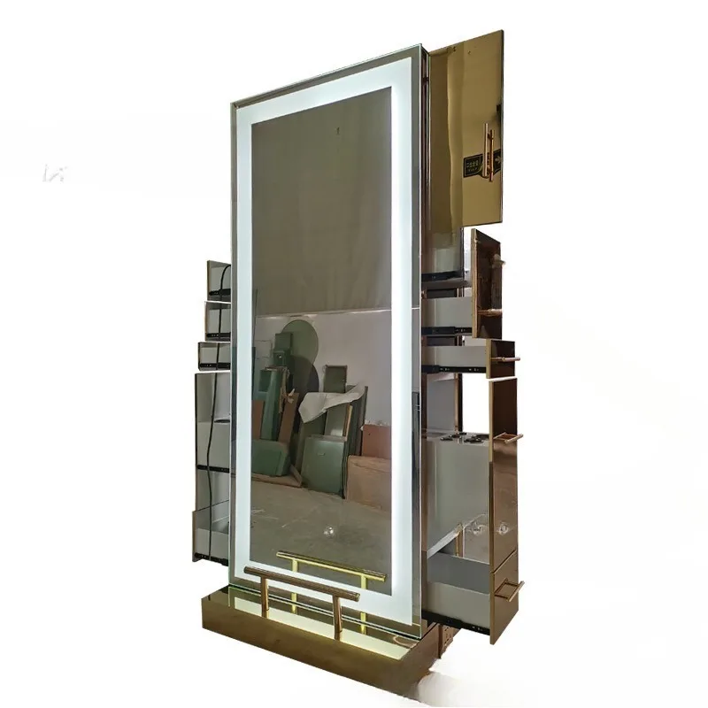 Simple barber shop mirror with lamp floor mirror double-sided hair cutting mirror