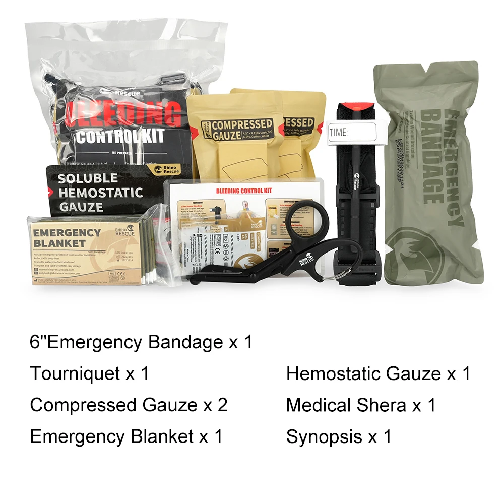 RHINO RESCUE Bleeding Control Kit, IFAK Trauma Kit, First Aid Refill Kit with Tourniquet, Hemostatic Gauze, 6”Israeli Bandage