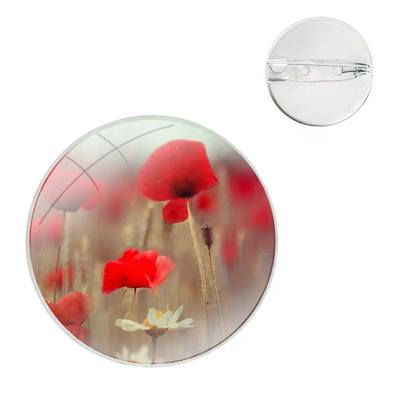 Pins Badge Metal Brooches For Clothes Backpack Decoration gift Field of Poppies Flower Floral Pattern