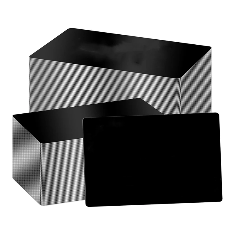 LICE-300 Pcs โลหะนามบัตรโลหะสีดํานามบัตรช่องว่างสําหรับ CNC แกะสลักเลเซอร์แกะสลักความหนา 0.2 มม.