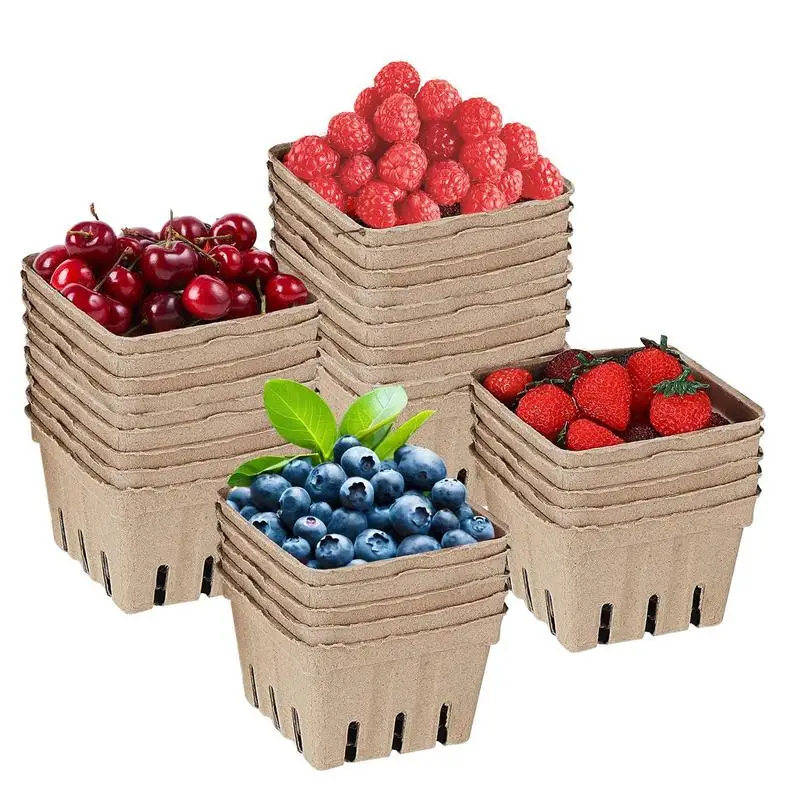 

30-pc Molded Ventilated Container Delightful Fiber Berry Basket Curbside Store Produce Basket Container Supplies For Home