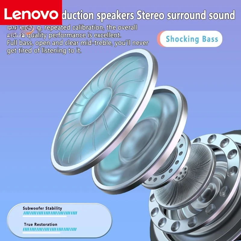 Lenovo Bluetooth 5.3 Earphones Wireless Bone Conduction Waterproof Earphones Stereo Over-ear Sports Earphones with Microphone