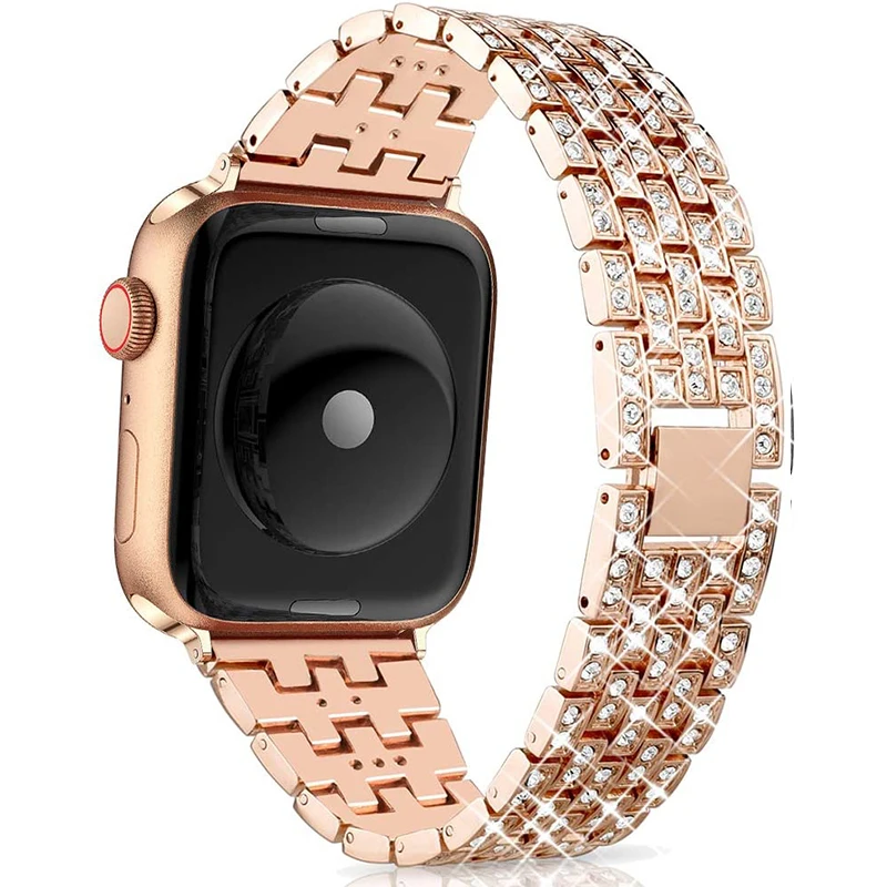 Pulsera de diamante para Apple Watch, correa de acero inoxidable de 41mm y 40mm, a la moda, para iWatch Ultra 2, 49mm, 9, 8, 7, 6, SE, 5, 4, 45mm y