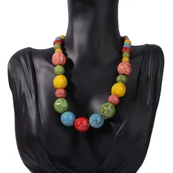 Colorful ceramic bead necklace for women, retro ethnic style, Bohemian collarbone chain, fashion jewelry gifts