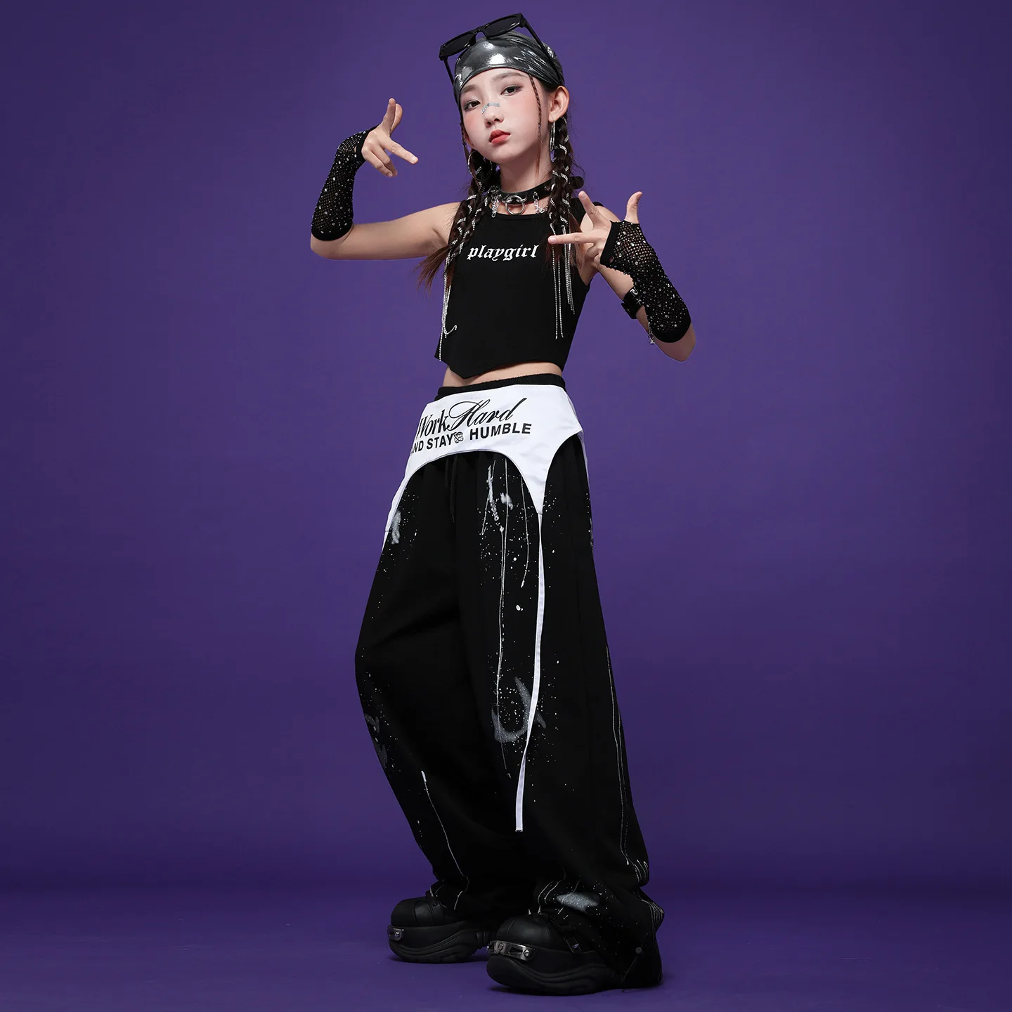Kid Kpop Hip Hop Clothing White Black Irregular Hem Crop Tank Top Casual Ink Print Sweat Pants for Girl Dance Costumes Clothes