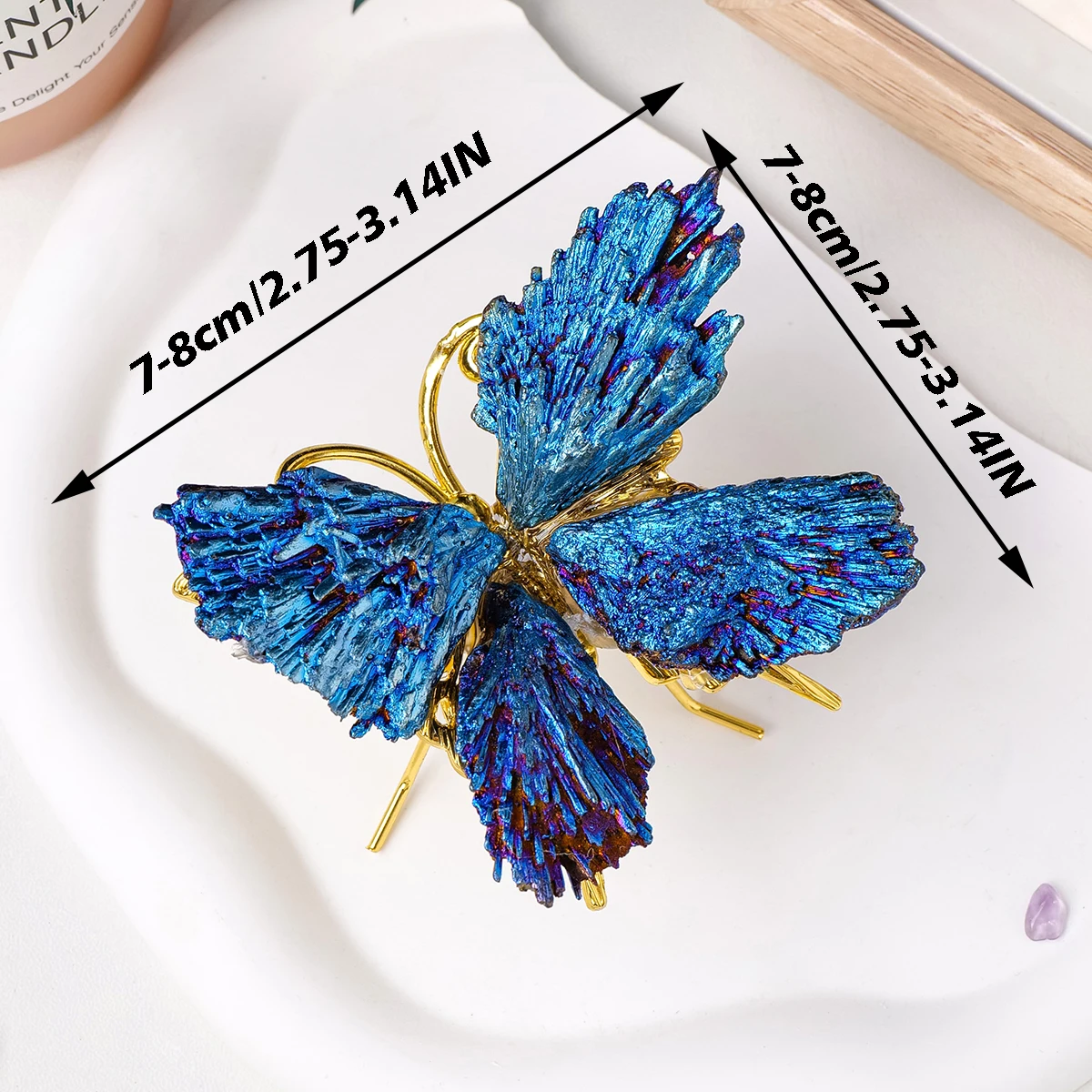 1PC Natural Crystal Stones Plating Aura Blue Tourmaline Butterfly Shape Electroplated Crystal Animal Desktop Decoration Crafts