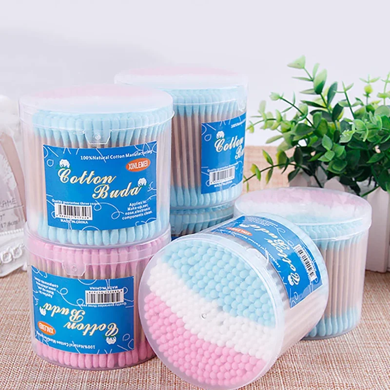 300Pcs/Box Makeup Clean Cotton Swabs Colorful Disposable Bamboo Stick Double Head Ear Nose Cleaning Tools