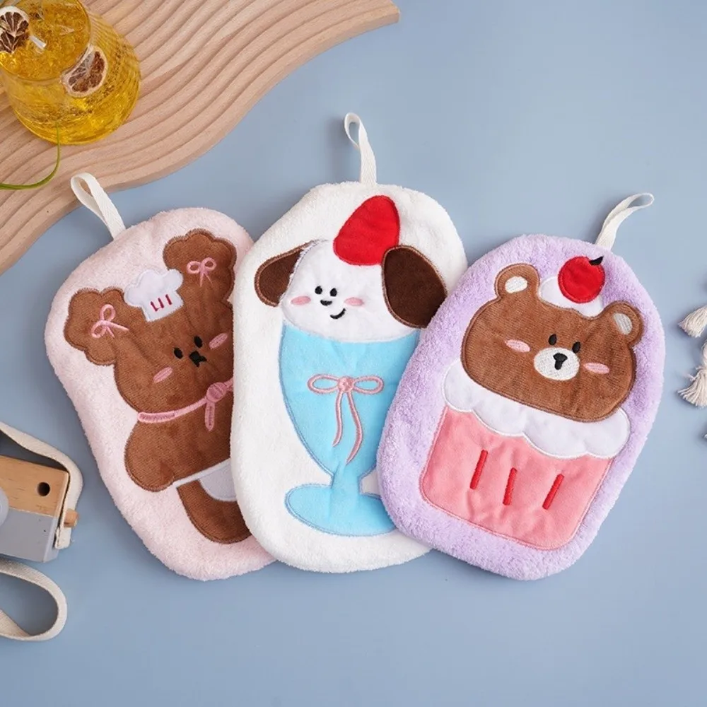 

Cute Thickened Bear Hand Towel Embroidery Water-absorbing Toilet Handkerchief No Shedding Quick Drying Washcloth Household