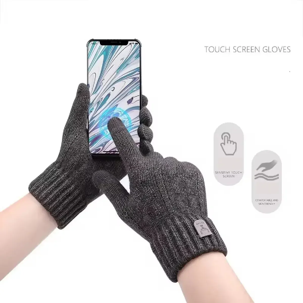 New Men's Warm Gloves for Winter Touch Screen Plus Velvet Thickened Cold-proof and Warm Wool Knitted Gloves