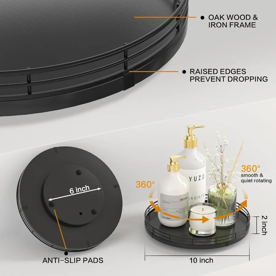 10 Oakไม้Lazy Susan Turntable Organizer Lazy Susanสําหรับตู้โต๊ะรับประทานอาหารPantryเคาน์เตอร์ครัวเครื่องเทศห้องน้ําVanity