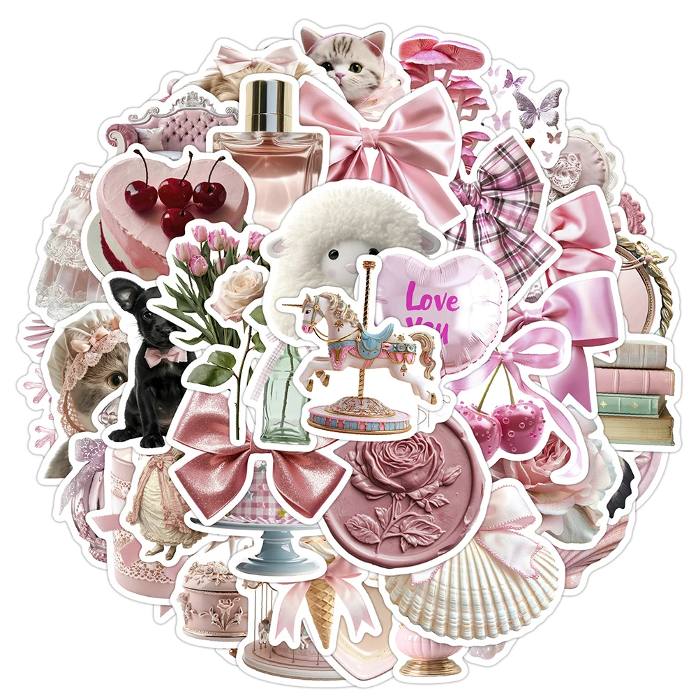 10/30/50pcs INS Style Pink Coquette Aesthetic Stickers DIY Notebook Stationery Suitcase Phone Cute Cartoon Kid Graffiti Sticker